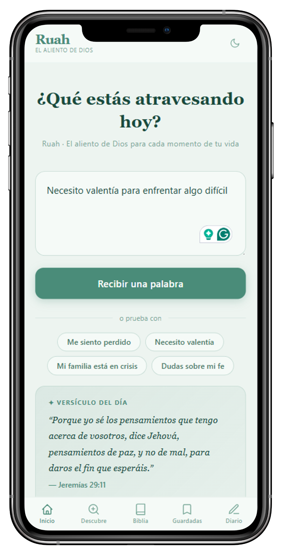 Ruah app — versículo personalizado en el celular